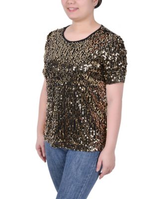 Petite Short Sleeve Sequined Top