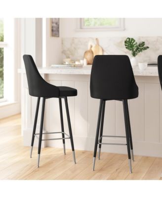 Petra Modern Upholstered Dining Stools With Chrome Accented Metal Frames And Footrests