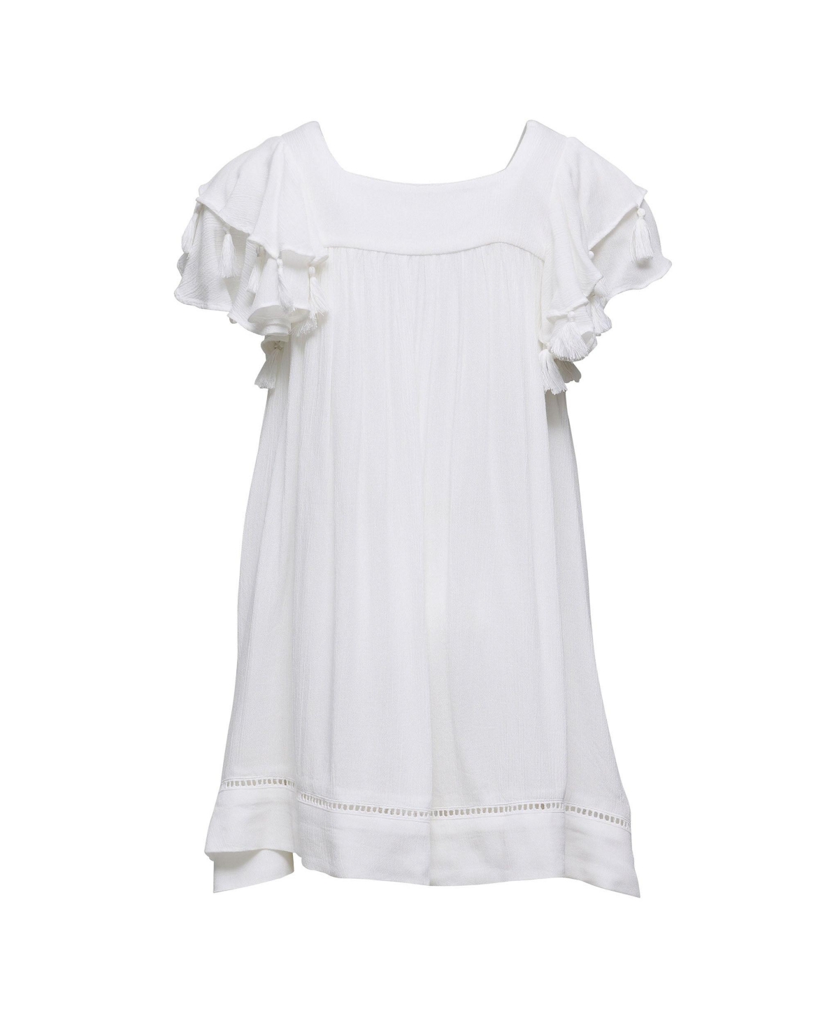 SNAPPER ROCK TODDLER, CHILD GIRL WHITE TASSEL TIME BEACH DRESS