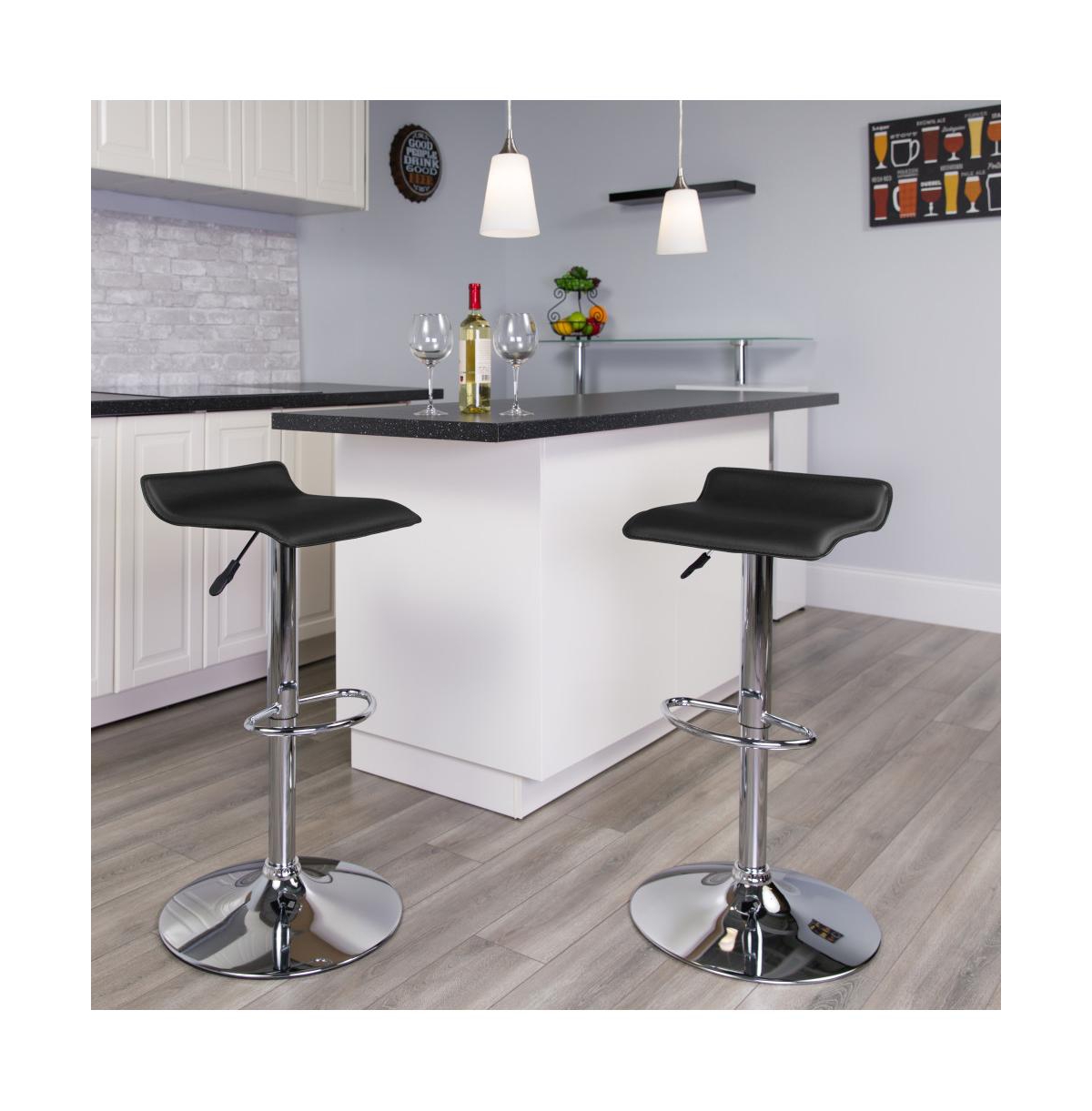 Solid Wave Seat Vinyl Adjustable Height Barstool With Chrome Base