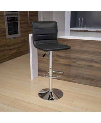 Coti Modern Channel Tufted Upholstered Height Adjustable Mid-Back Stool And Pedestal Base With Footrest