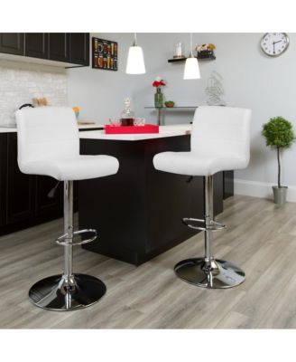 2 Pack Contemporary Vinyl Adjustable Height Barstool With Rolled Seat And Chrome Base