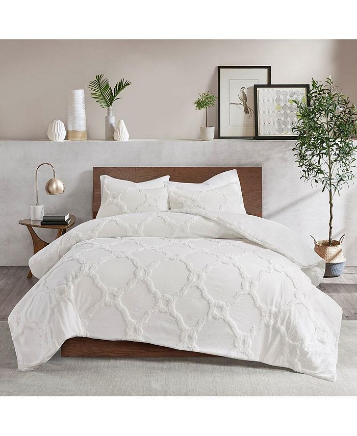 Gracie Mills 3 Piece Tufted Cotton Chenille Geometric Comforter Set