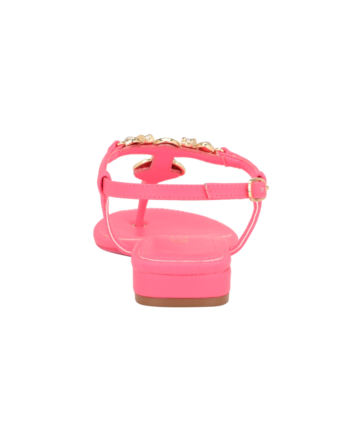Guess Women's Jiarella Flat T Strap Hardware Accent Sandals - Pink - Faux Leather