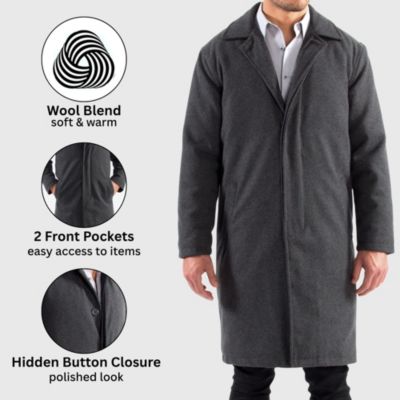 Men's Zach Men s Wool Blend Overcoat – Knee-Length Trench Coat, Runs Large for Layering Over Suits or Sweaters