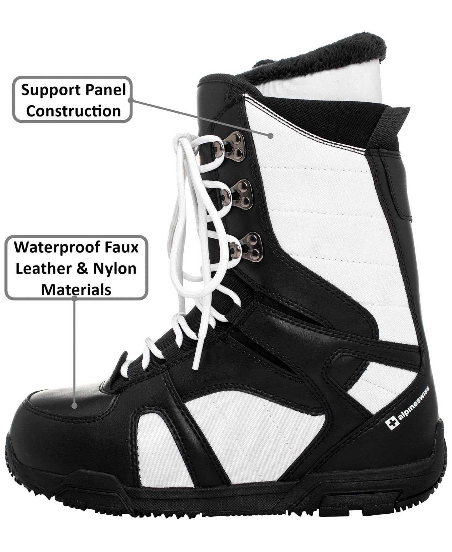 Мужские ботинки Alpine Swiss Snowboard Boots Waterproof, Custom-Fit Liner, Medium Flex for All-Mountain Riding, Winter Snow Boots, цвет: Чёрный белый — фото 2