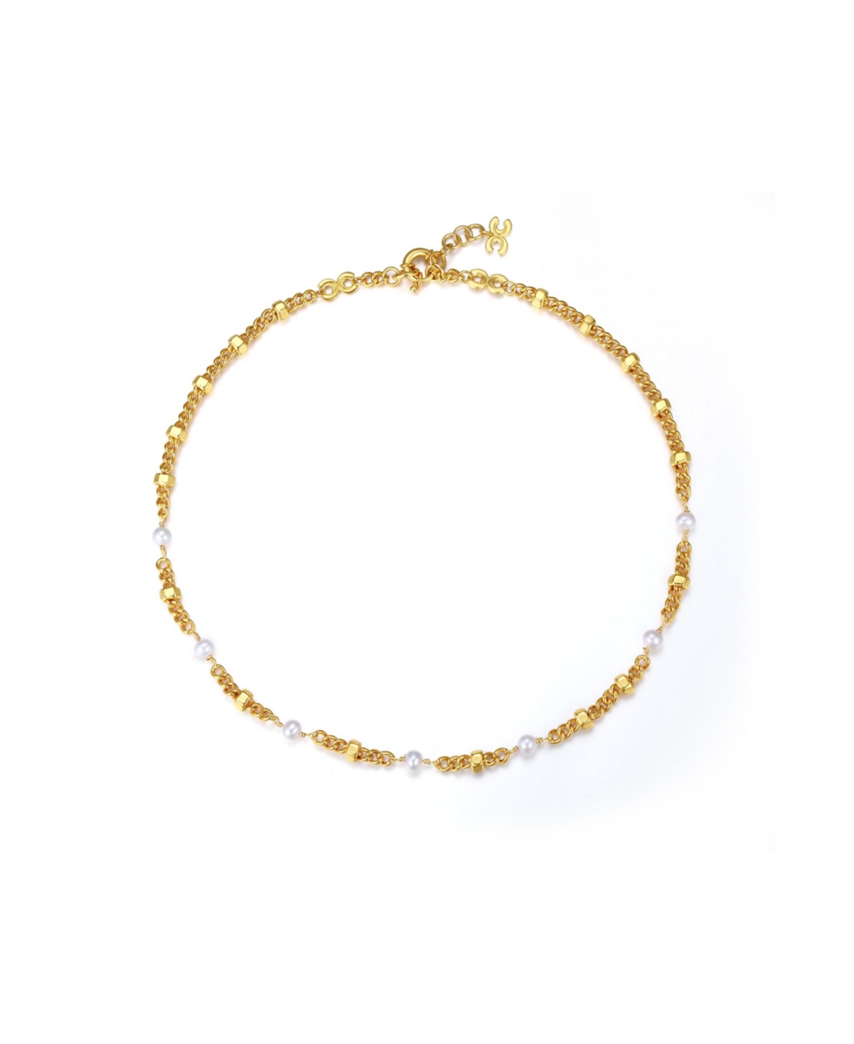 Hexagon Bead Necklace With Freshwater Pearls - Gold