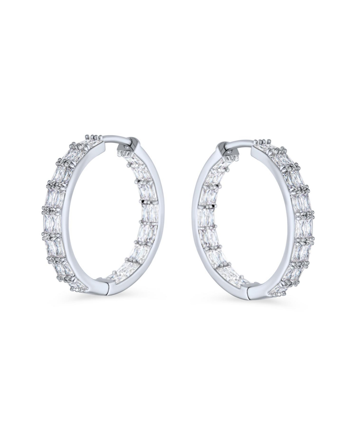 Bling Jewelry Statement Cz Emerald Cut Cubic Zirconia Inside Out Hoop Earrings Prom Holiday Party Rhodium Plated 1 In Diameter