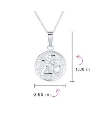 Religious Round Disc Medal Guardian Sistine Angel Cherub Pendant Necklace Sterling Silver
