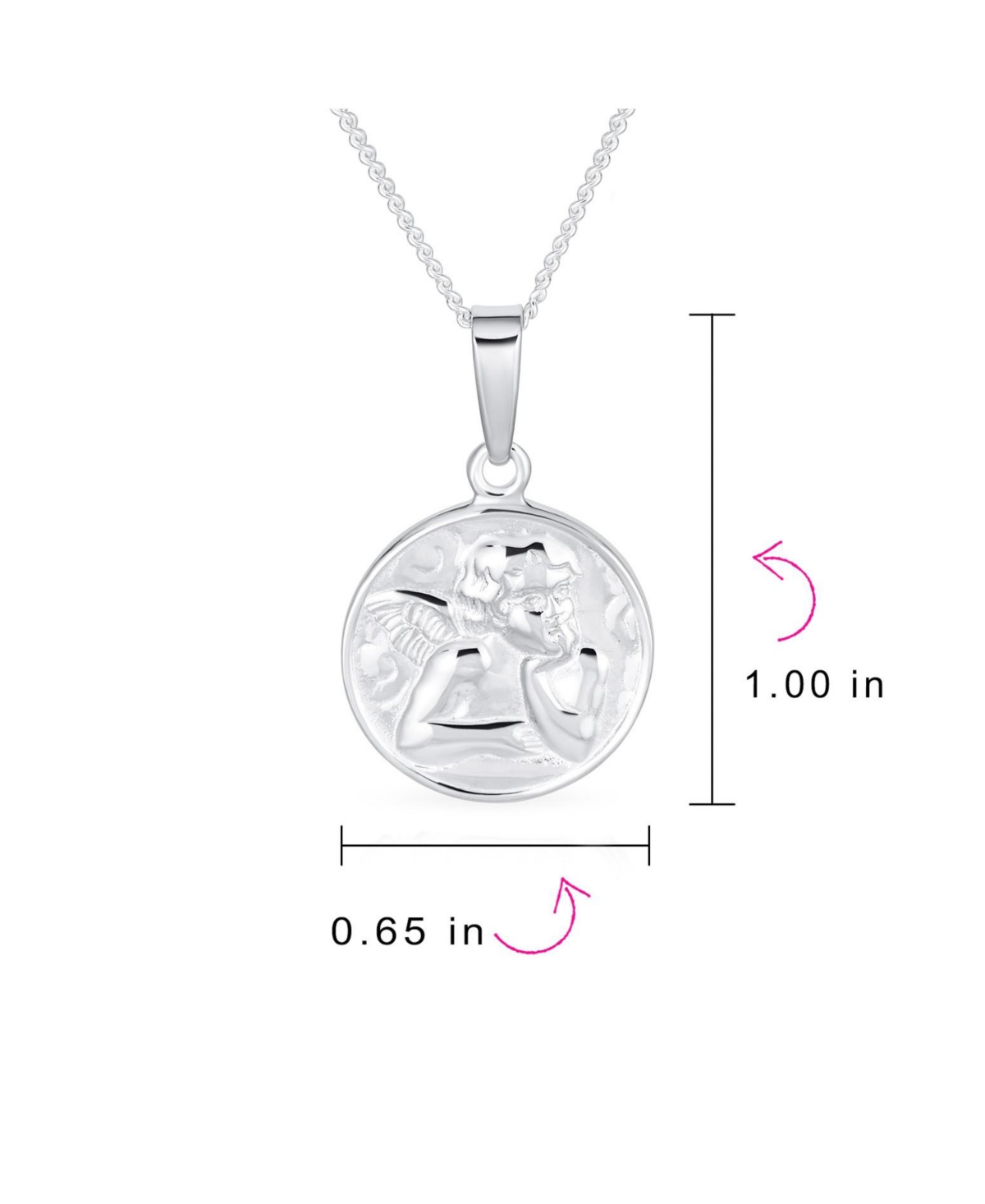 Bling Jewelry Religious Round Disc Medal Guardian Sistine Angel Cherub Pendant Necklace For Women For Sterling- Silver