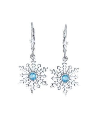 Winter Party Holiday Christmas Drop Lever back Clear Star Ice Blue Snowflake Dangle Earrings Sterling Silver