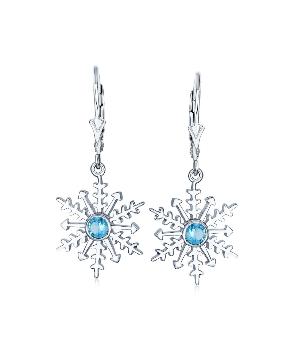 Bling Jewelry Winter Party Holiday Christmas Drop Lever back Clear Star IceSnowflake Dangle Earrings For Women Sterling Silver - Blue