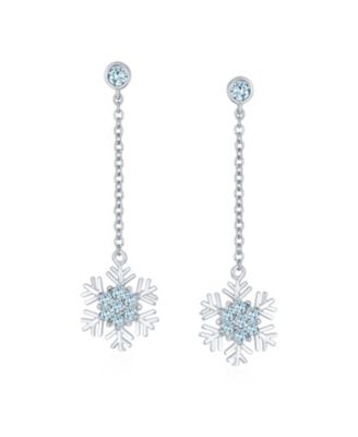 Cubic Zirconia Pave Clear or Blue CZ Christmas Holiday Party Snowflake Stud Earrings Sterling Silver