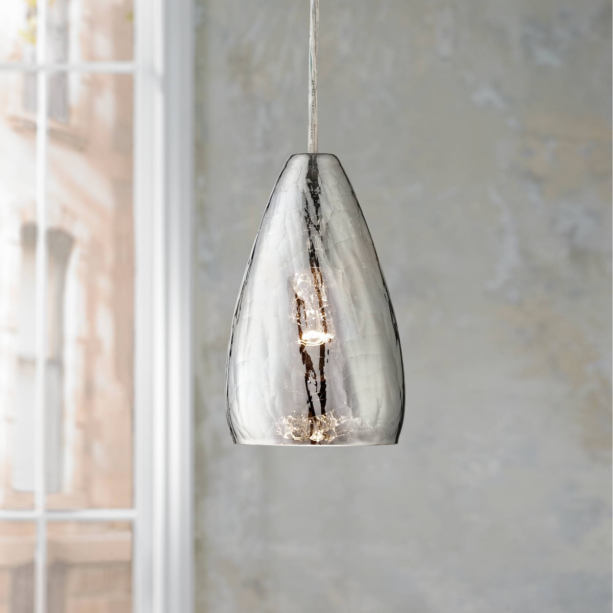 Portico Chrome Mini Pendant Lighting Fixture Wide Modern Vacuum Plated Crackle Glass for Dining Room Living House Home Foyer Kitchen Island Entrywa