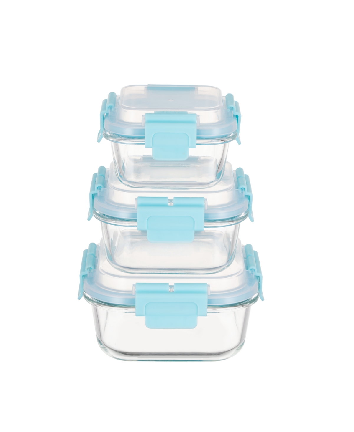 Genicook 3 Pc Square Container Hi-top Lids With Pro Grade Removable Lockdown Levers Set In Aqua Blue