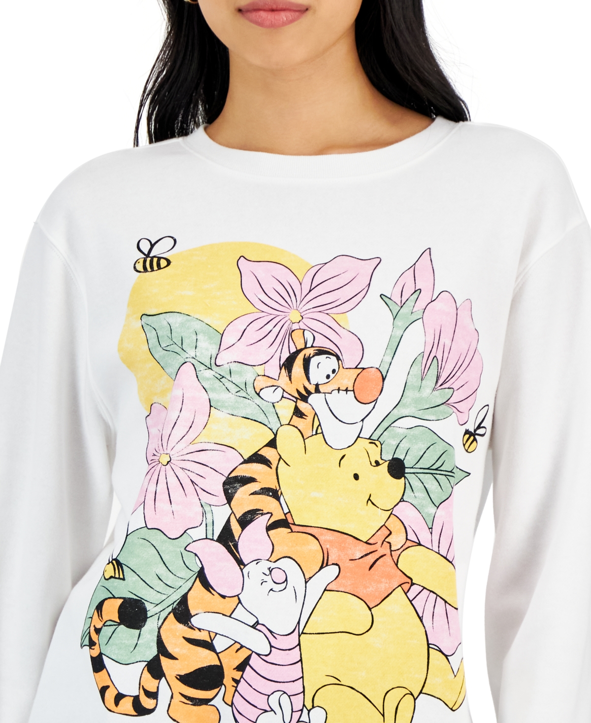 Shop Disney Juniors' Winnie The Pooh Floral Graphic Print Sweatshirt In White