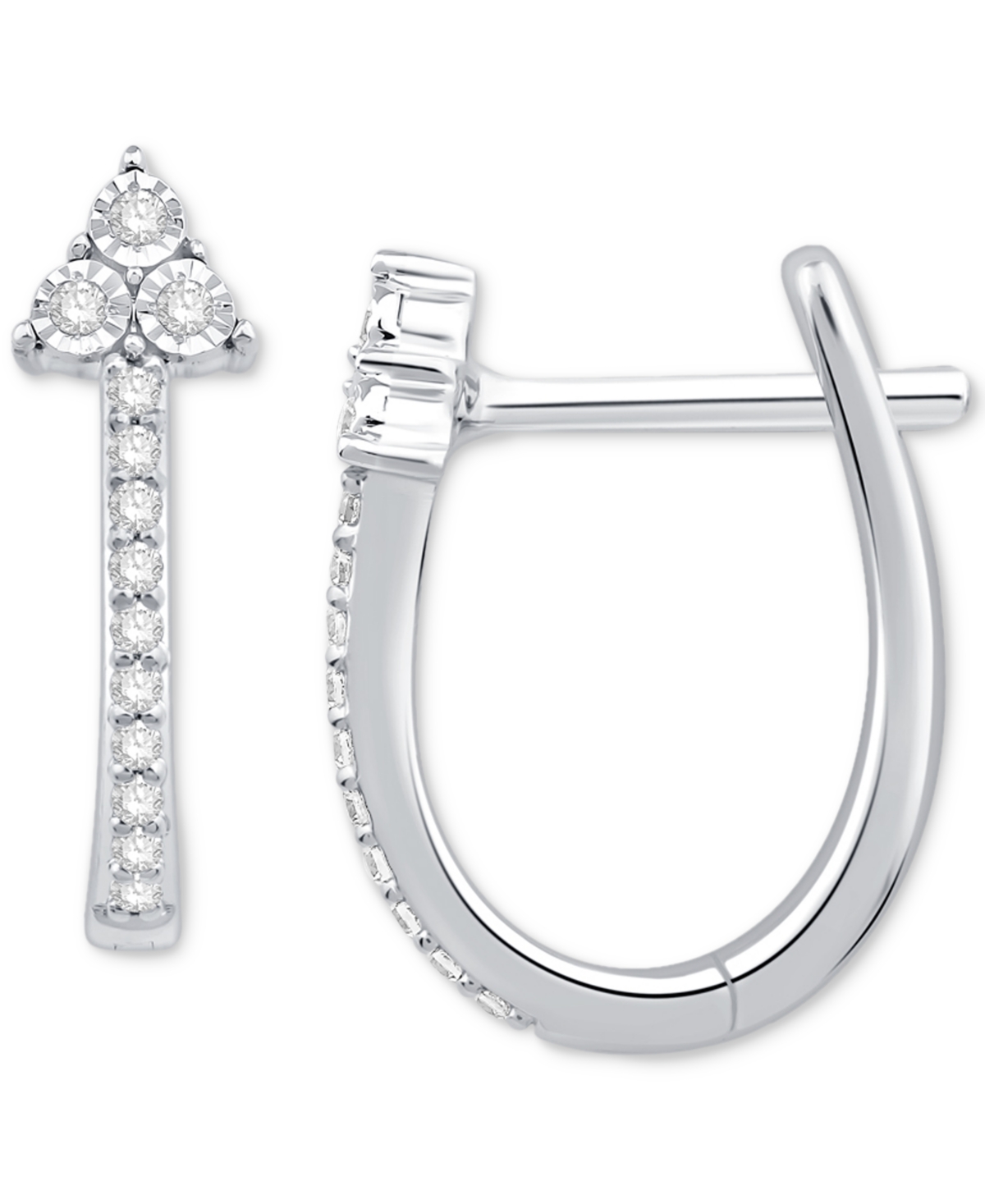 Shop Macy's Diamond Triangle Cluster Oval Hoop Earrings (1/10 Ct. T.w.) In 10k White Gold