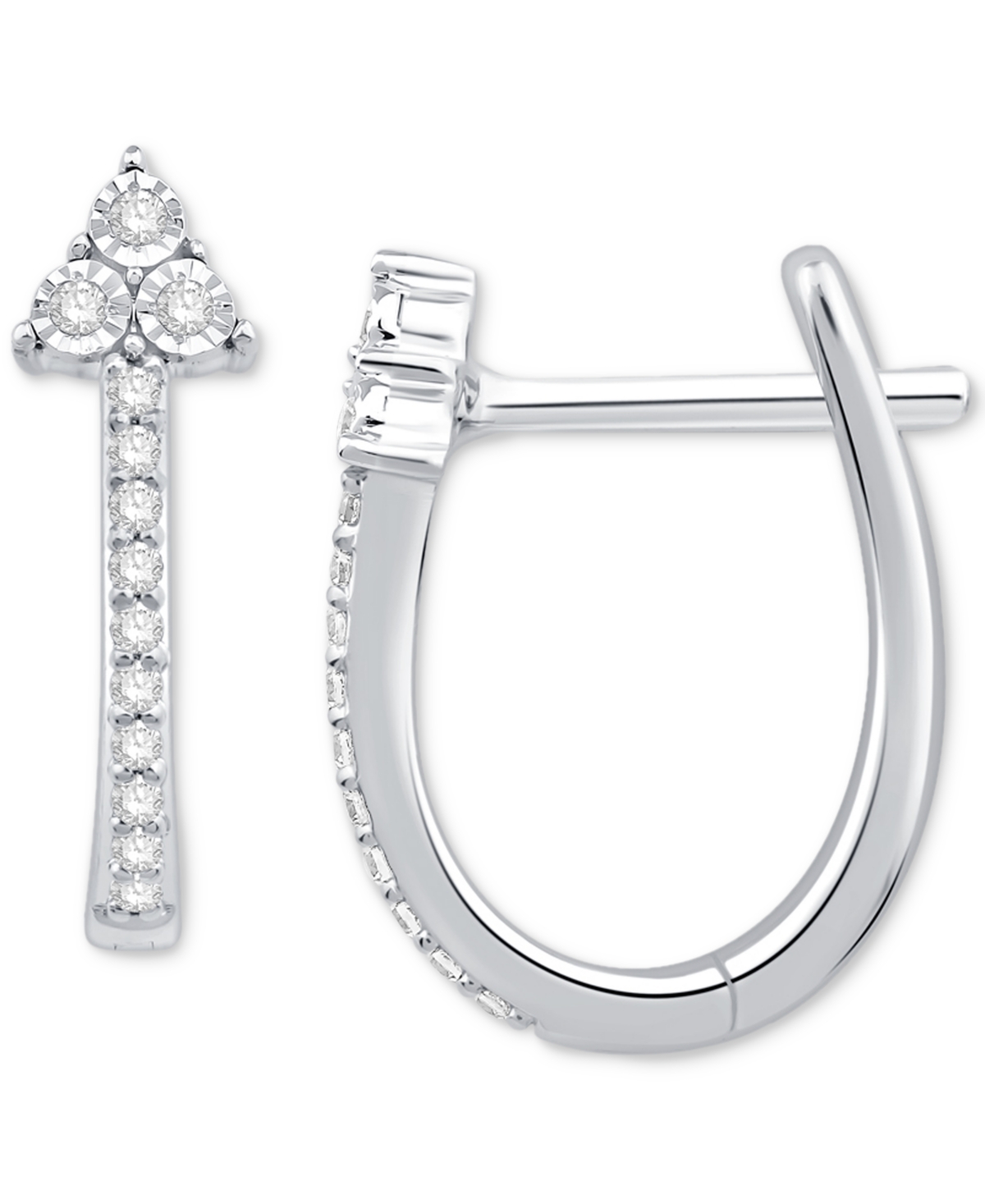 Macy's Diamond Triangle Cluster Oval Hoop Earrings (1/10 Ct. T.w.) In 10k White Gold In White Gold
