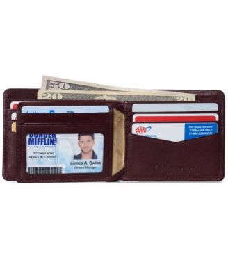Mens Commuter RFID Bifold Wallet 2 ID Windows Divided Bill Section