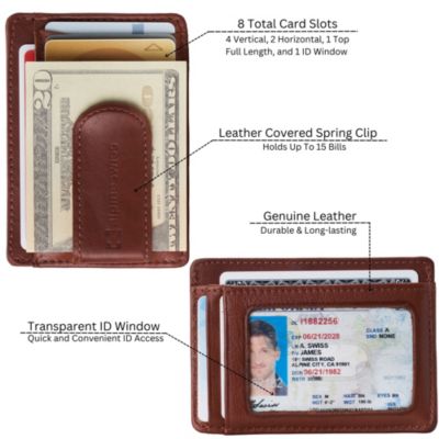 Mens RFID Money Clip Leather Minimalist Wallet Card Case ID Window