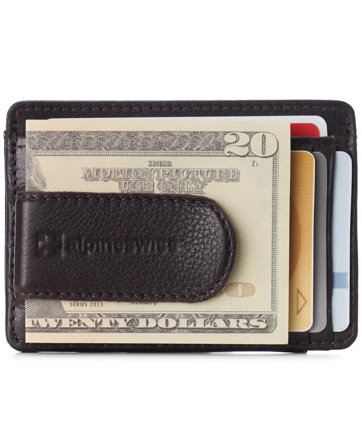 Mens Rfid Money Clip Leather Minimalist Wallet Card Case Id Window - Olive