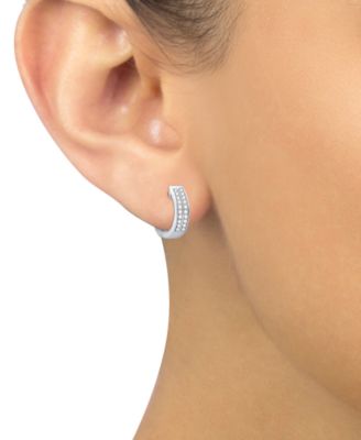 Diamond Double Row Small Huggie Hoop Earrings (1/5 ct. t.w.) in 10k White Gold