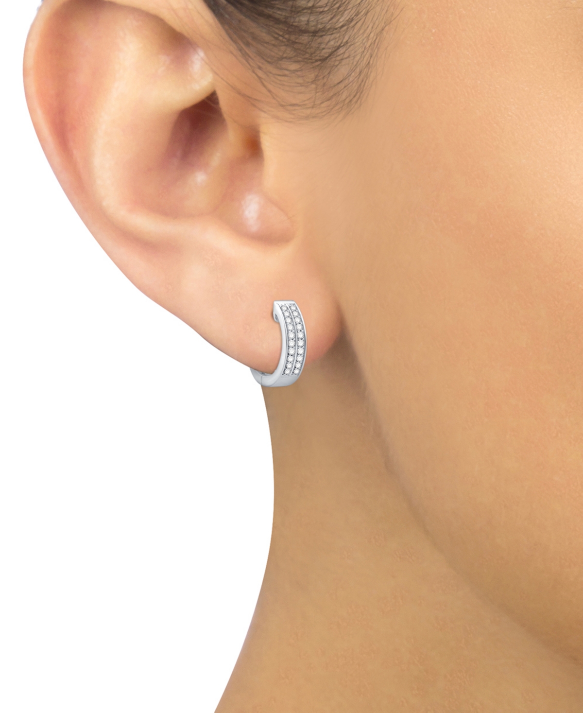 Macy's Diamond Double Row Small Huggie Hoop Earrings (1/5 Ct. T.w.) In 10k White Gold In White Gold