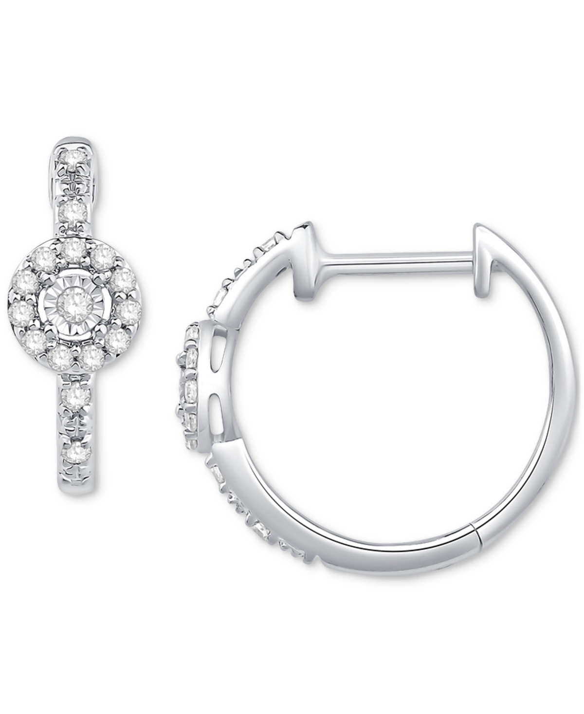 Macy's Diamond Halo Small Hoop Earrings (1/6 Ct. T.w.) In 10k White Gold In White Gold