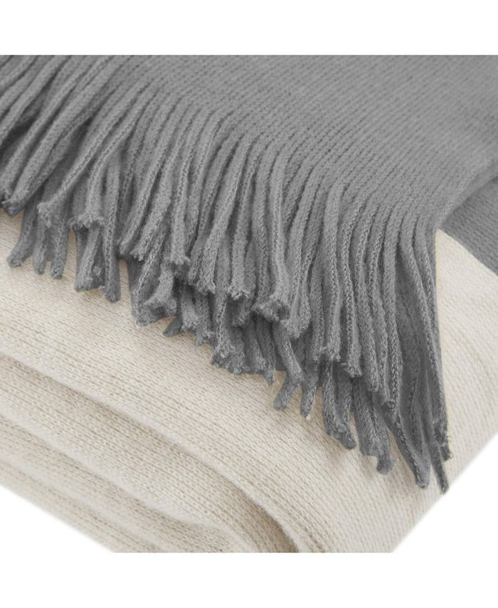 Gracie Mills Stockholm Color Block Faux Cashmere Throw Blanket, Grey