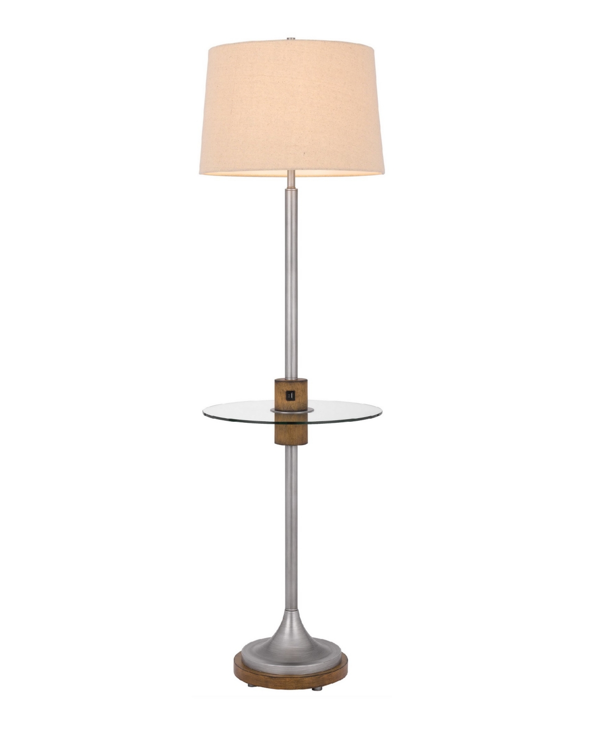 Height Floor Lamp with Glass Tray and Wood Accents - Wood