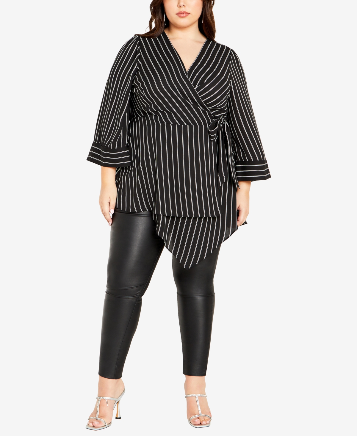 City Chic Women's Jemma Wrap Top -white stripe