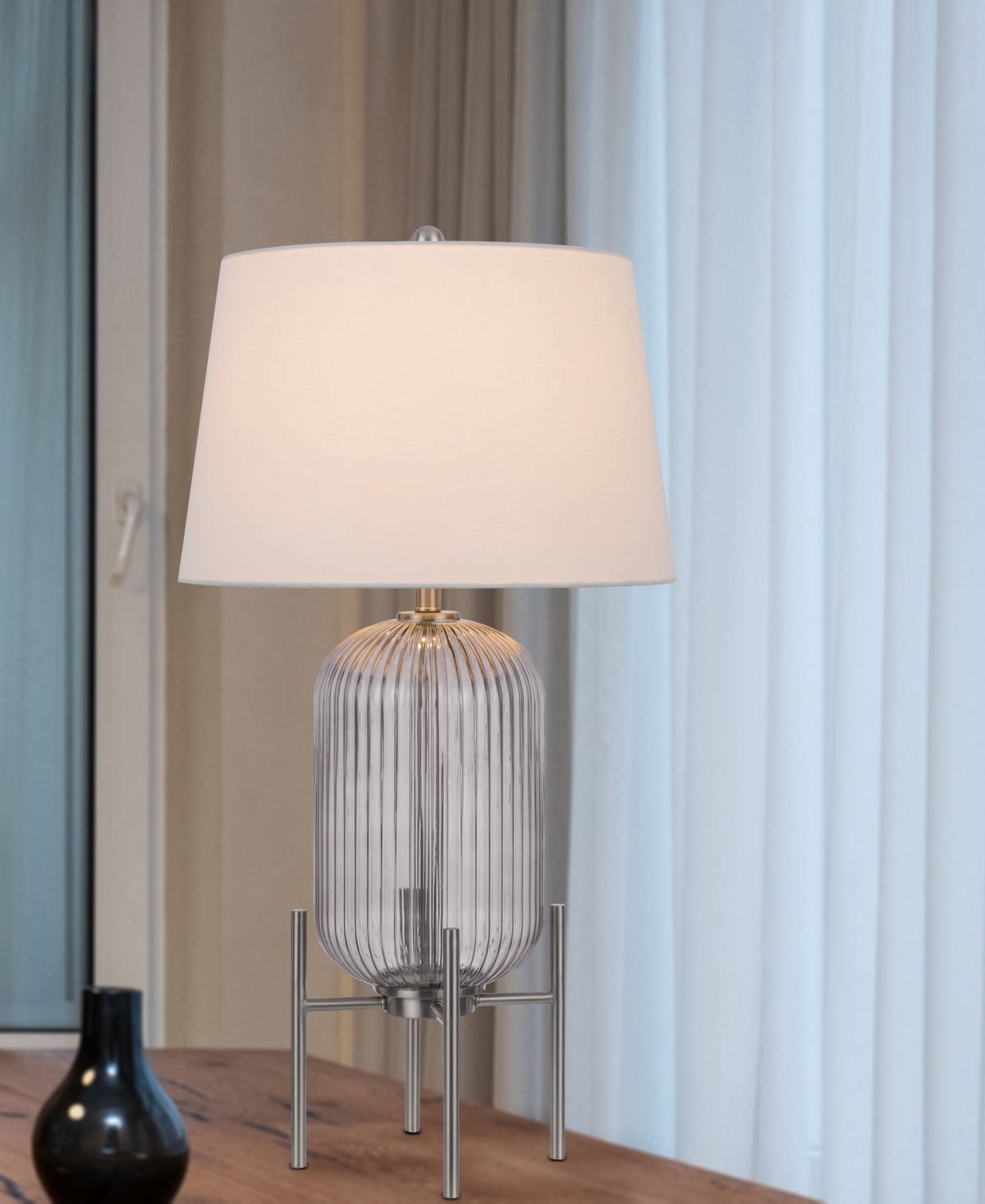 Cal Lighting 32.5" Height Metal Table Lamp In Brushed Steel