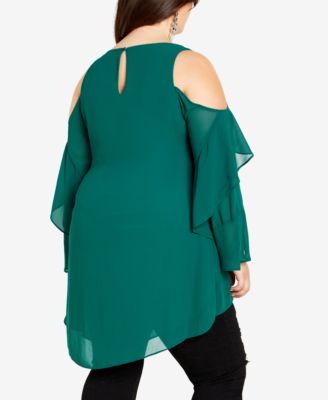 Plus Size Hi Lo Cold Shoulder Long Sleeve Top
