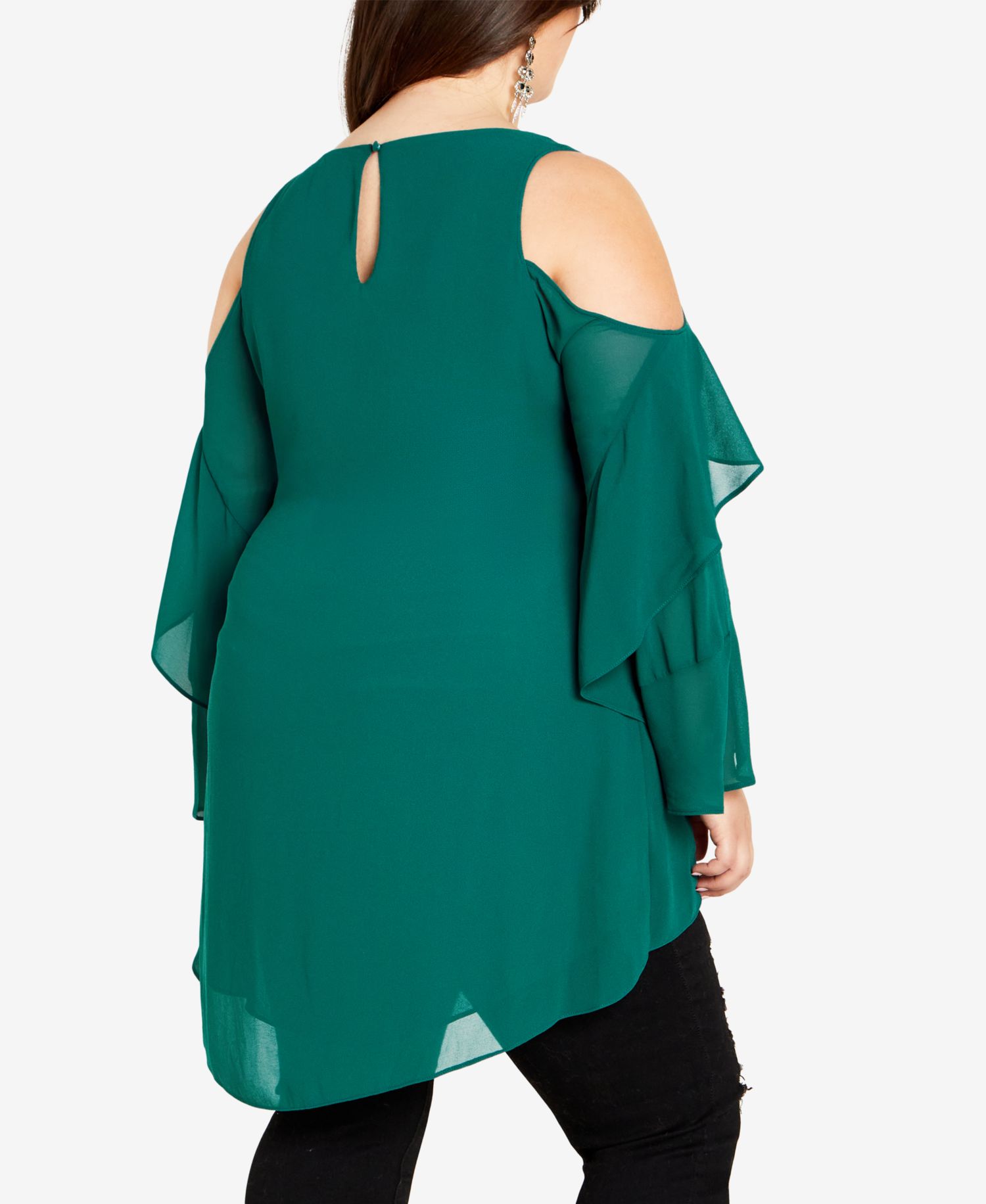 Women's Hi Lo Cold Shoulder Long Sleeve Top