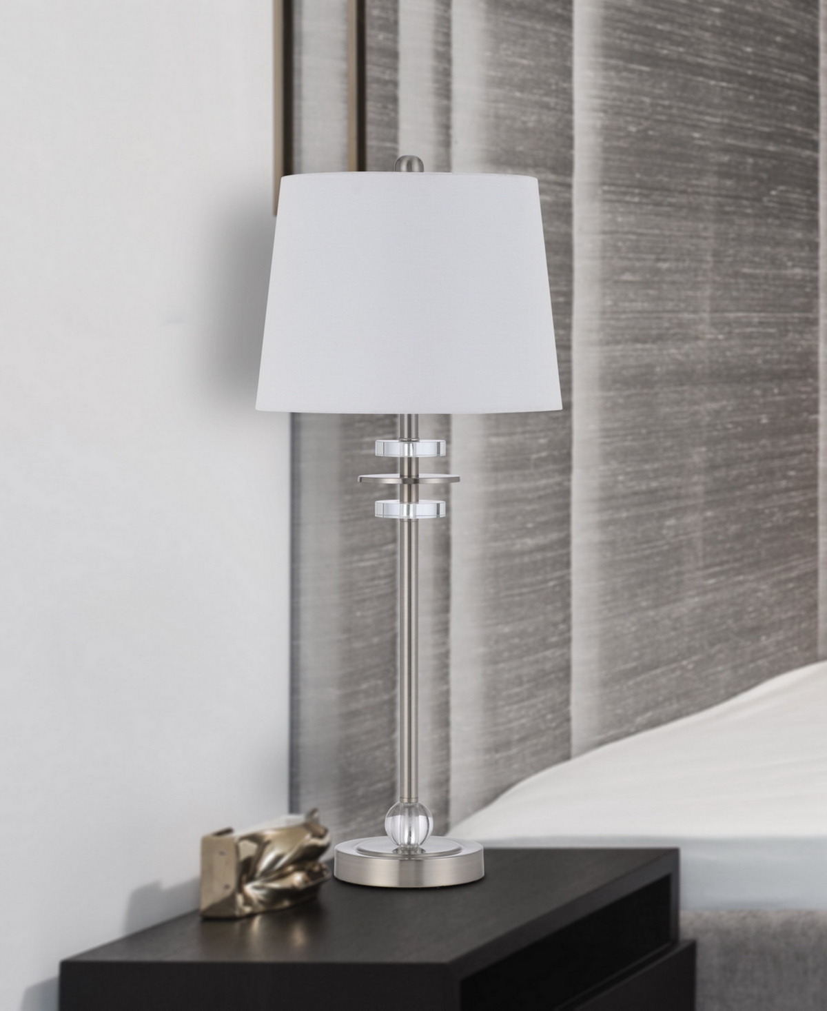 Cal Lighting 28.5" Height Metal And Crystal Lamp Set In Brushed Steel