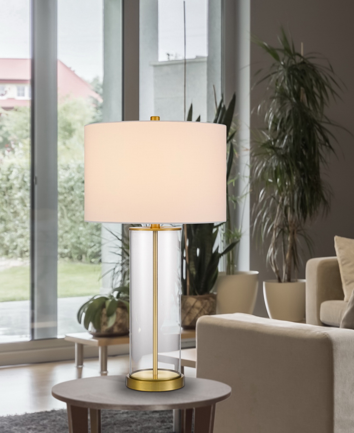 Cal Lighting Hookerton 29" Height Glass Table Lamp Set In Antique Brass