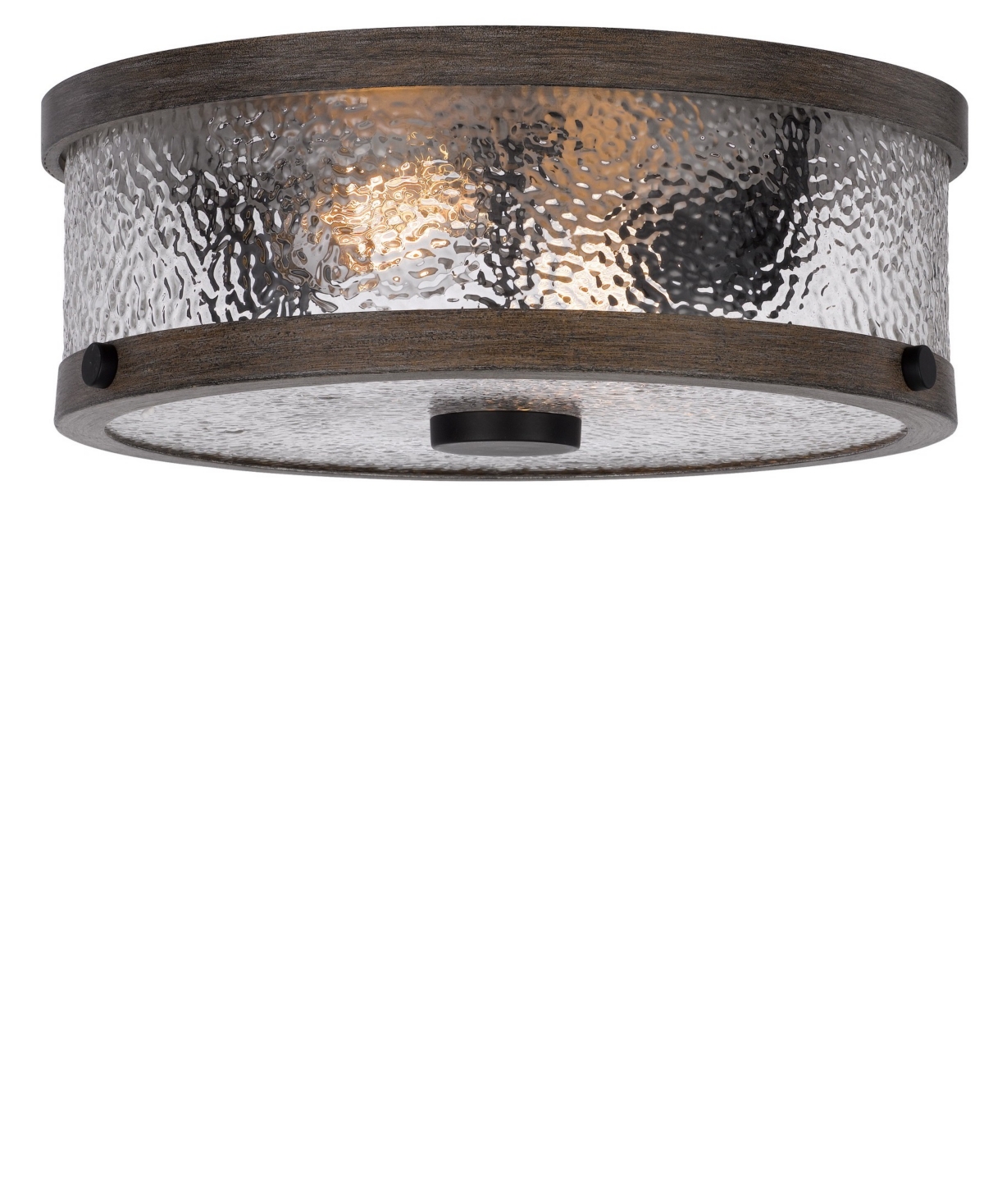 Shop Cal Lighting Mateo 4.5" Height Metal And Glass Semi Flush Mount In Drifted Wood,pebbled Glass