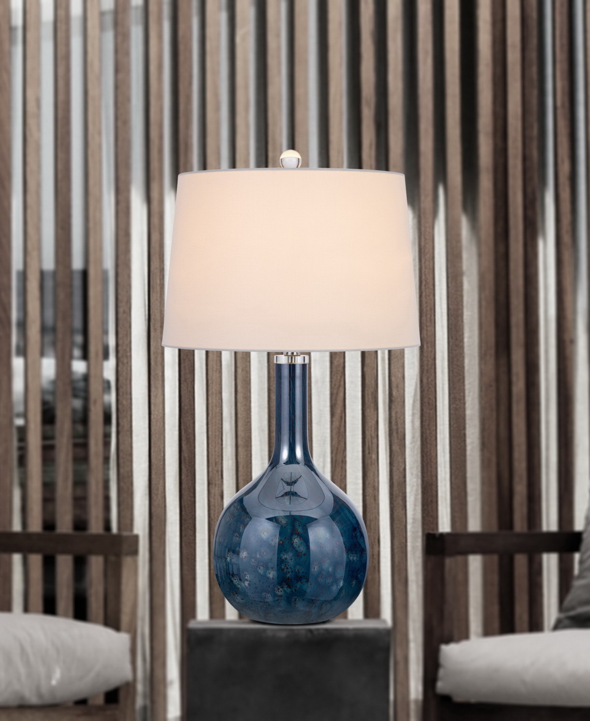 Shop Cal Lighting Kemi 29" Height Glass Table Lamp Set In Antique Blue Luster