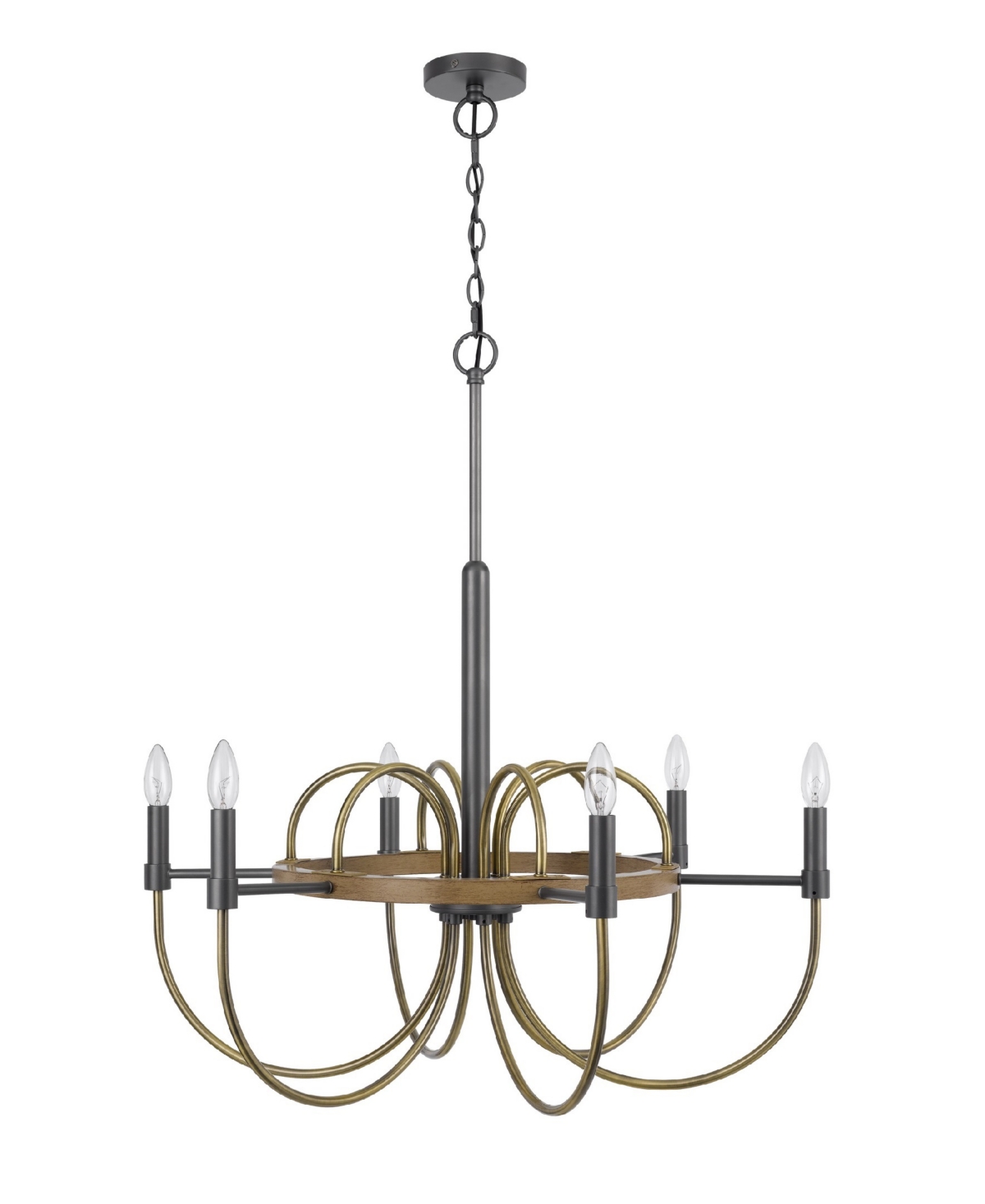Cal Lighting Seagrove 6 Light 31" Height Metal Chandelier In Antique Brass,charcoal Gray,wood