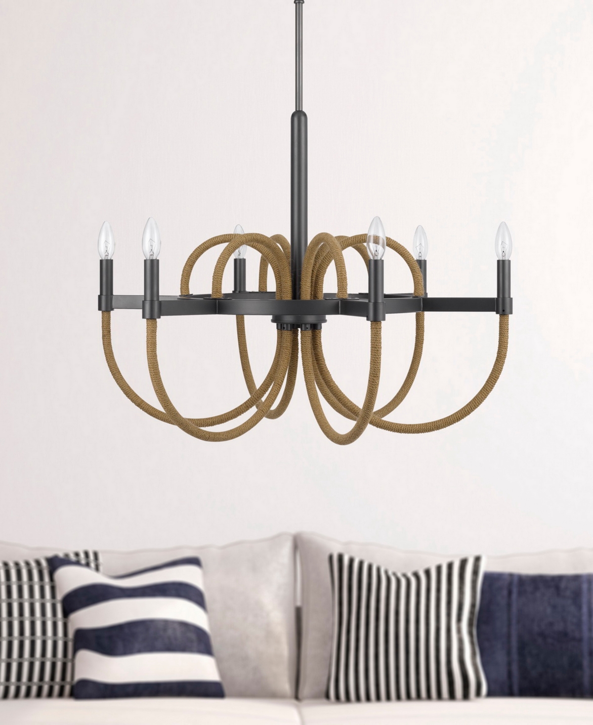 Cal Lighting Rowland 6 Light 31" Height Metal Chandelier In Burlap,charcoal Gray
