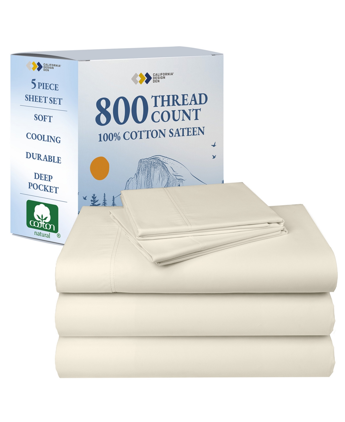 California Design Den Luxury Bed Sheets Set - 800 Thread Count 100% Cotton Sheets, Deep Pocket, Soft, Cool & Breathable - Size