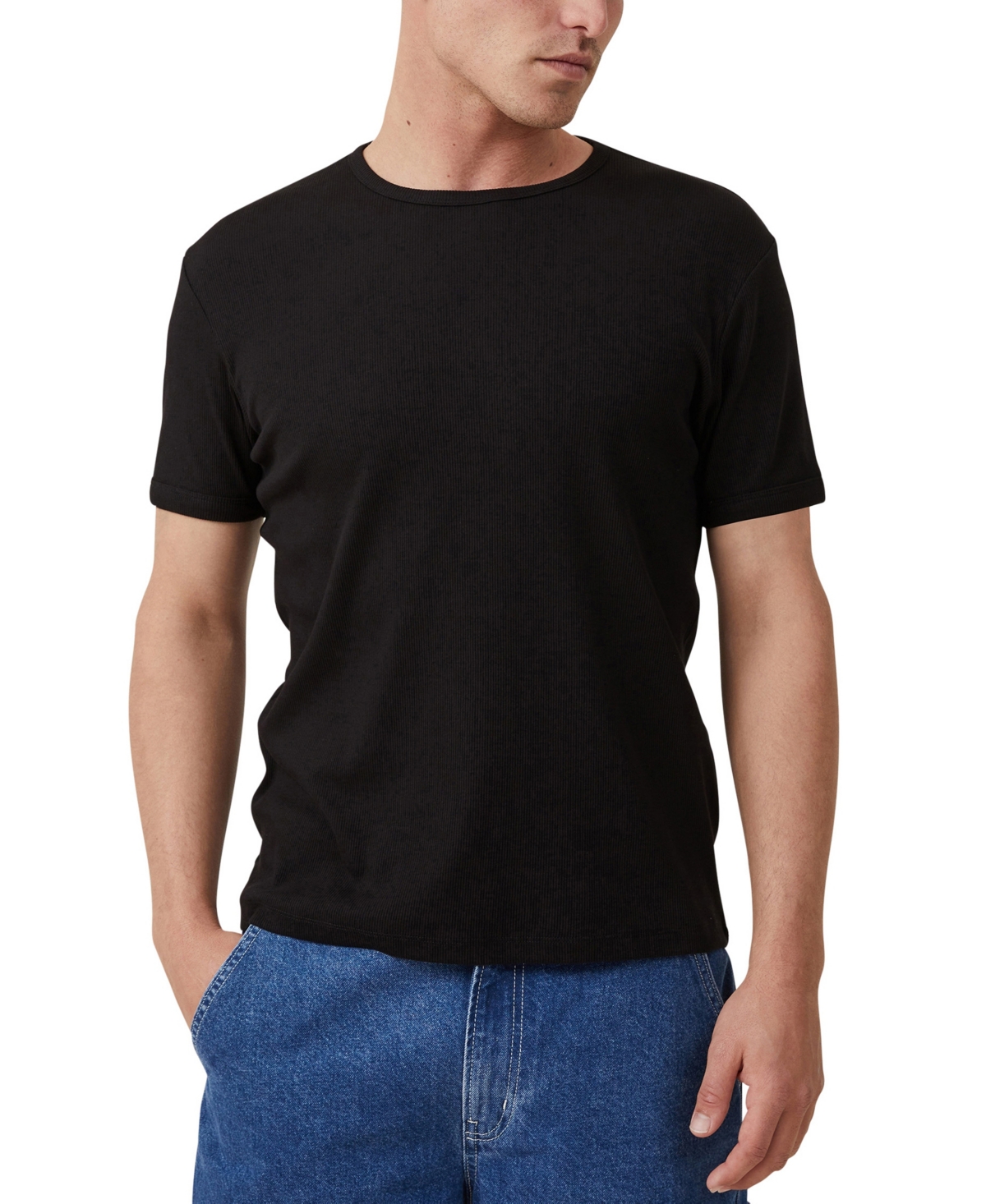 Shop Cotton On Men's Crewneck Ribbed T-shirt In Black