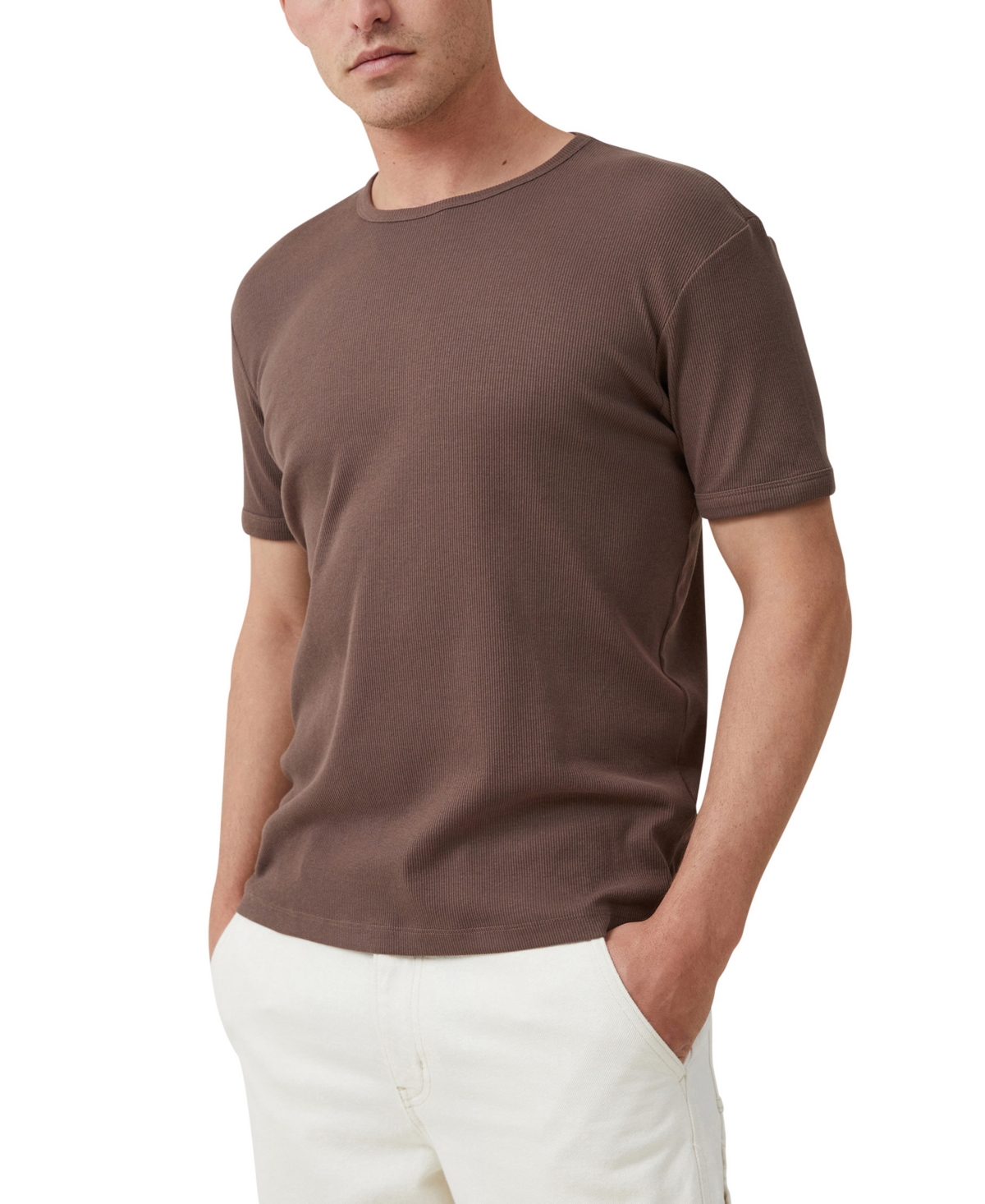 Cotton On Men's Crewneck Ribbed T-shirt In Washed Chocolate