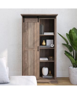 Finnoula Farmhouse Storage Cabinet, Semi-Open Storage With Sliding Barn Door