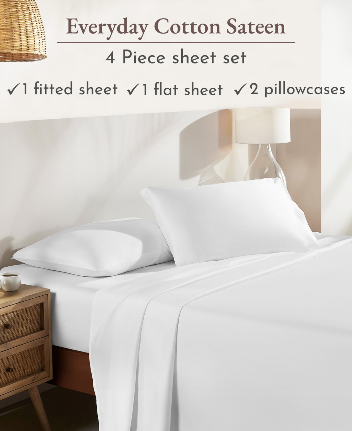 California Design Den Soft 100% Cotton Sheets Set - Cooling Durable Sateen, Deep Pocket -