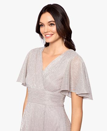 B & A By Betsy & Adam Women's Embellished Flutter Sleeve Gown Navy Size Petite Small