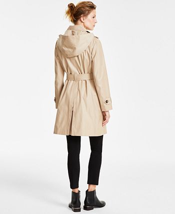 London fog missy top hooded trench coat