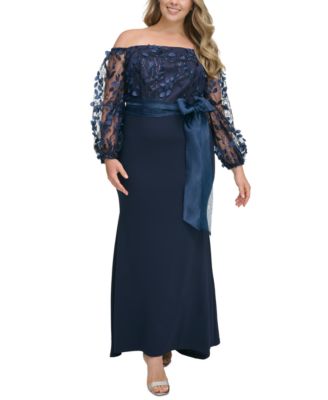 Eliza J - Plus Size Floating Petals Off-The-Shoulder Gown