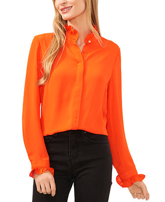 CeCe Women's Ruffled-Collar Button-Front Long-Sleeve Blouse - Macy's