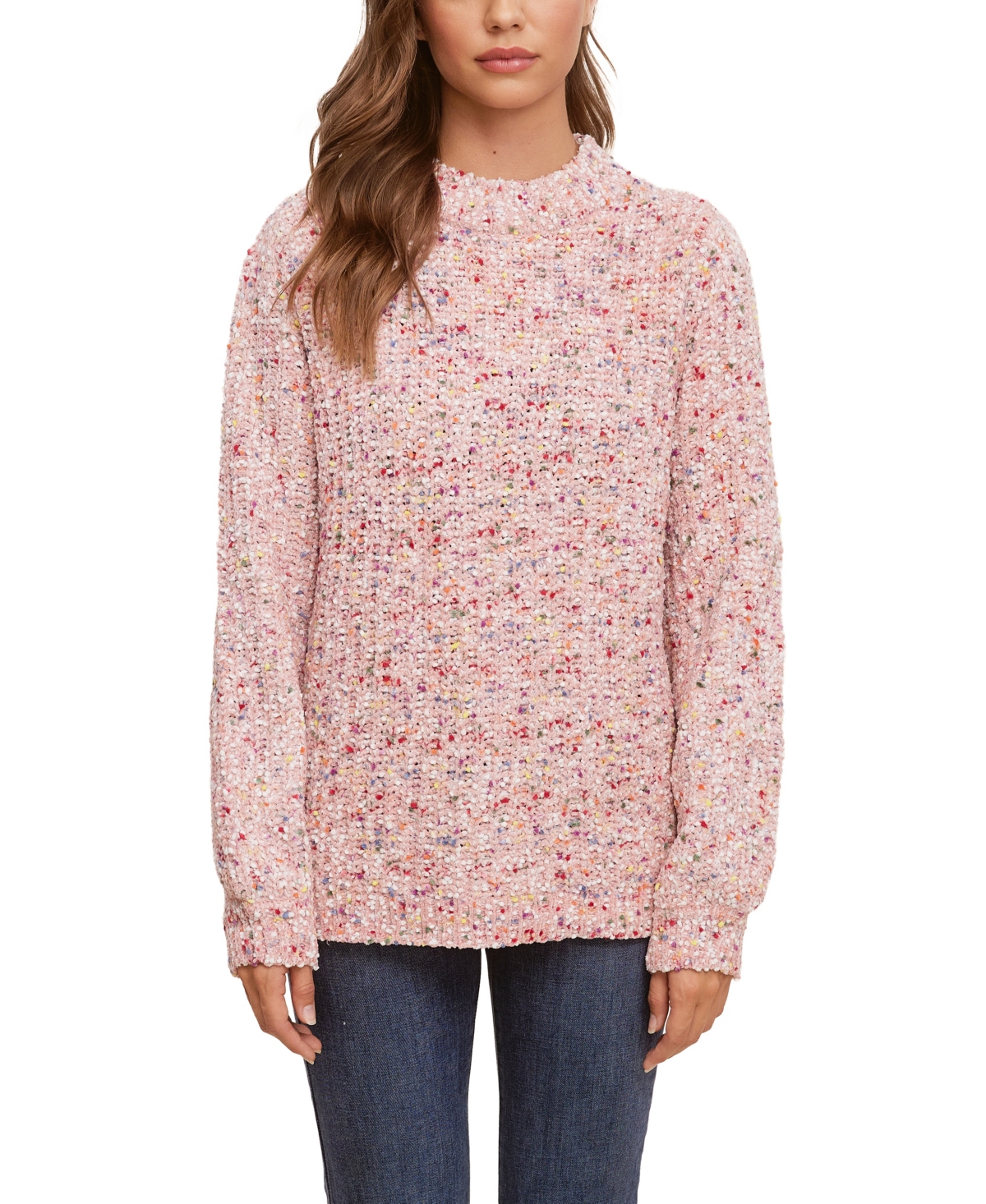 Studio Women's Lurex Confetti Chenille Long Sleeve Sweater - Pink